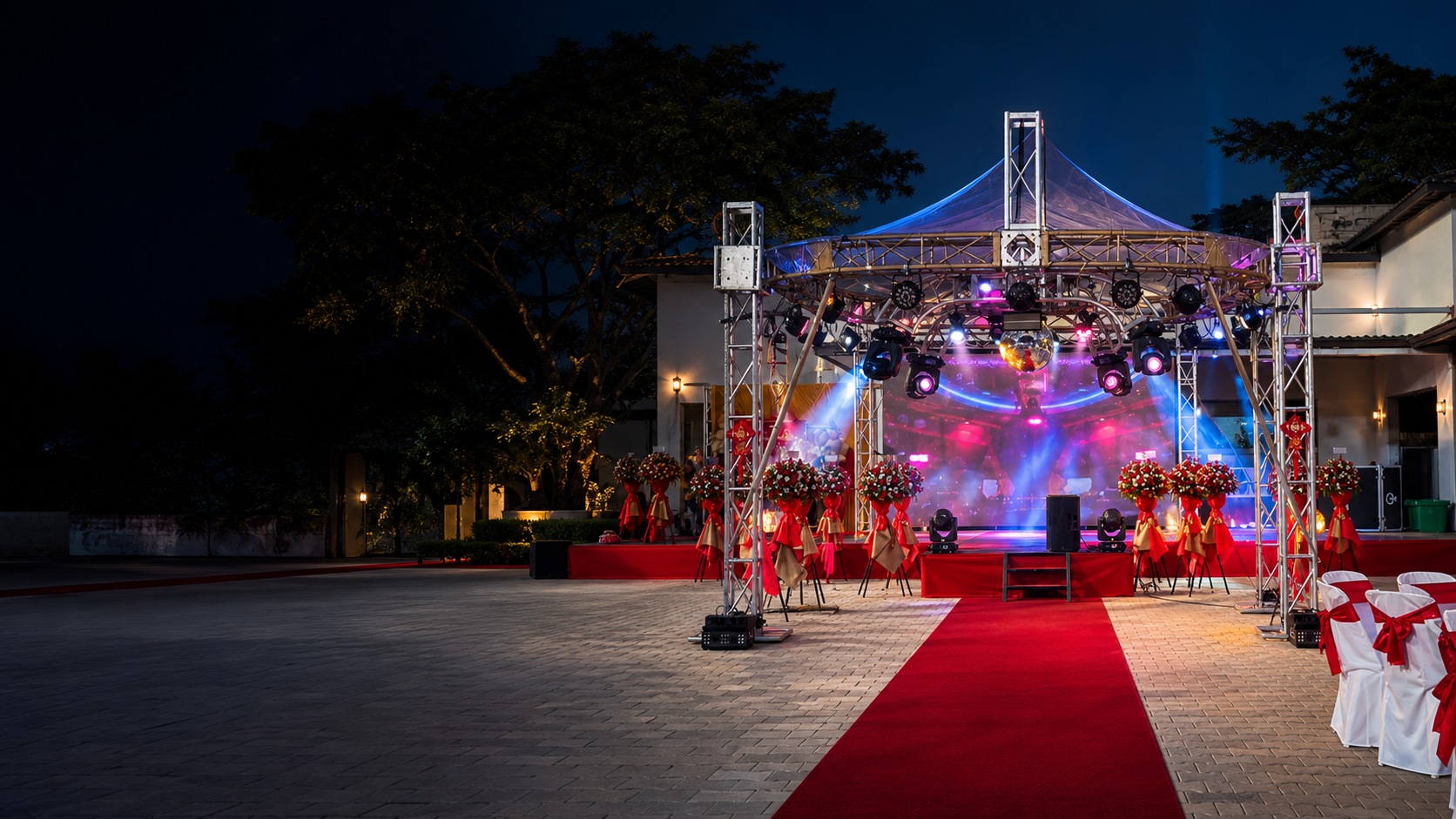 Montaje de escenario, estructura e iluminación de THE FOUR TEEN