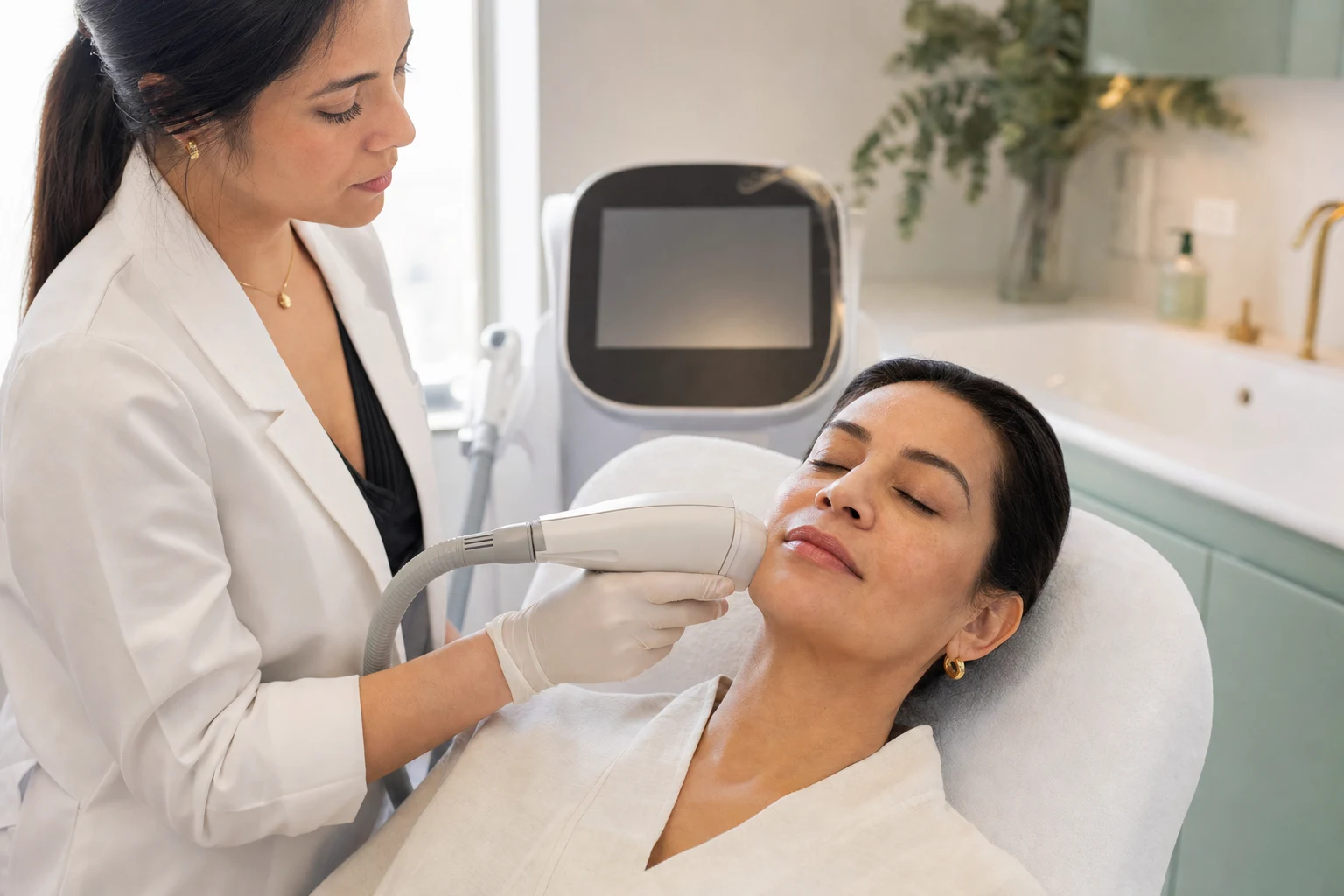 Tratamiento facial con tecnología no invasiva en una clínica dermoestética